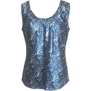 Spense Womens Blue Polka Dot Confetti Satin Sleeveless Blouse Top Large Pleated